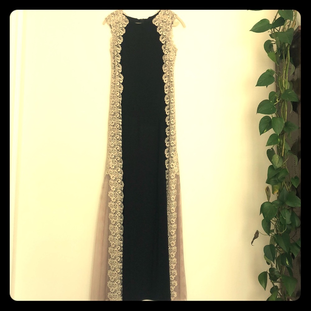 Lace Trimmed Elegant Black Gown